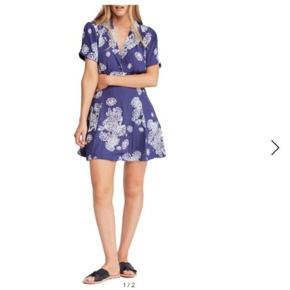 Free People Women's Hawaiian Blue Floral Mini Dress - Picture 1 of 9
